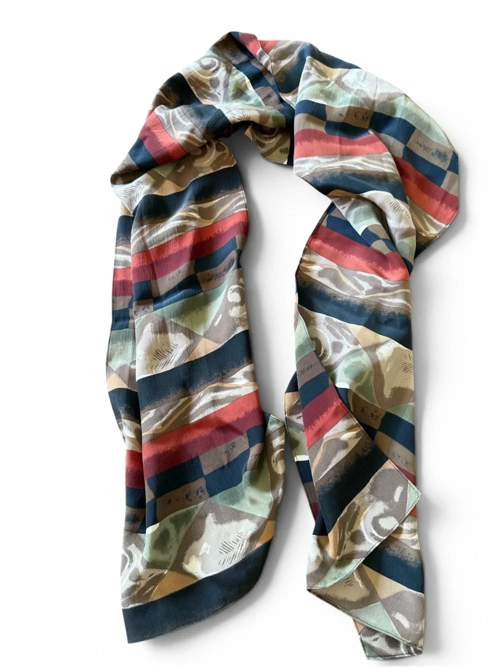 Vintage Travis Ayer's 100% Silk Striped Multi-Color Scarf